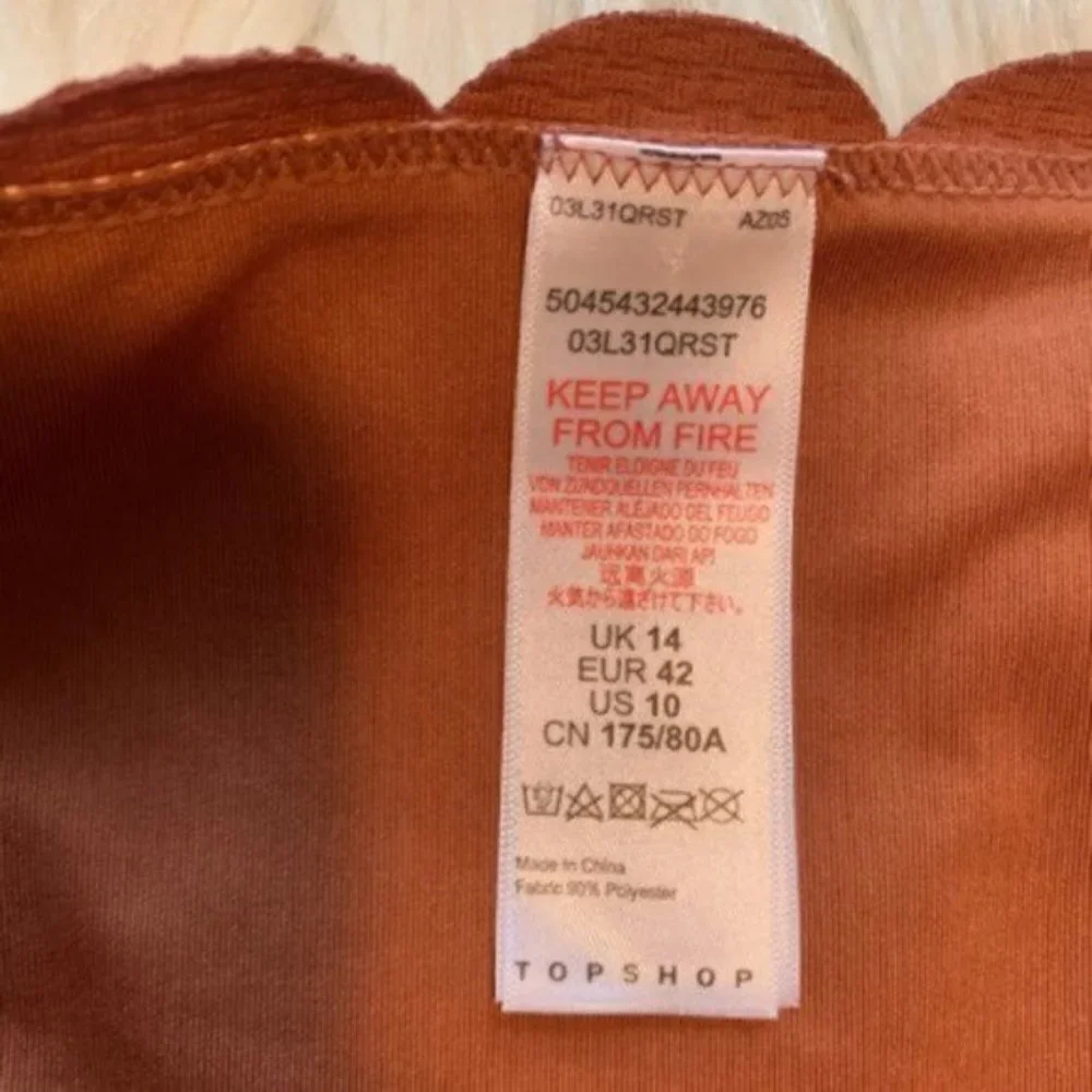 Topshop Women's Size 10 Scallop Hem Bikini Bottoms Burnt Orange Textured Stretch